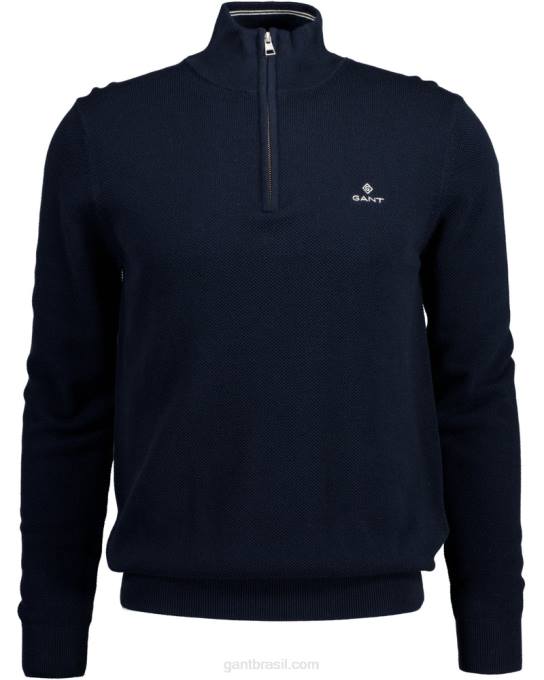 suéter de meio zíper em piquê de algodão N424C352 noite azul GANT homens