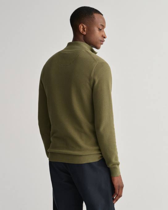 suéter de meio zíper em piquê de algodão N424C354 caçador verde GANT homens