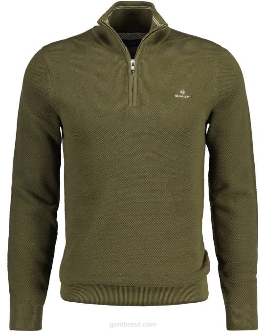 suéter de meio zíper em piquê de algodão N424C354 caçador verde GANT homens