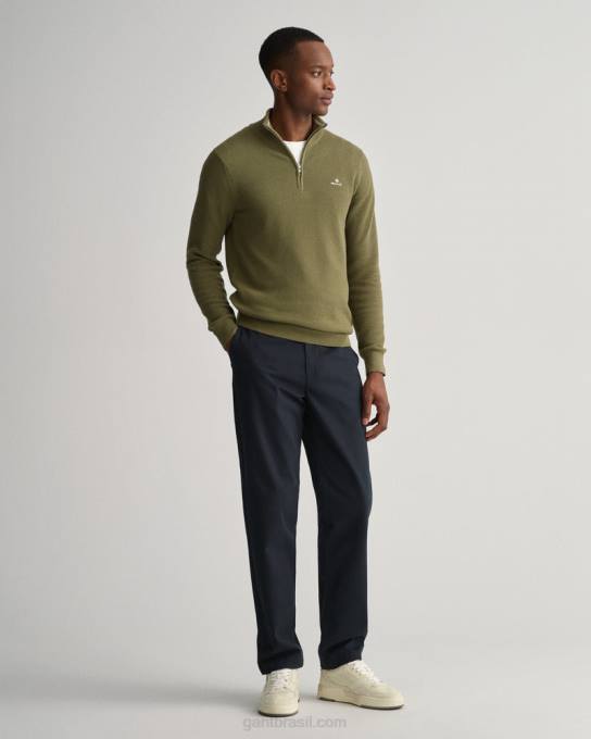 suéter de meio zíper em piquê de algodão N424C354 caçador verde GANT homens
