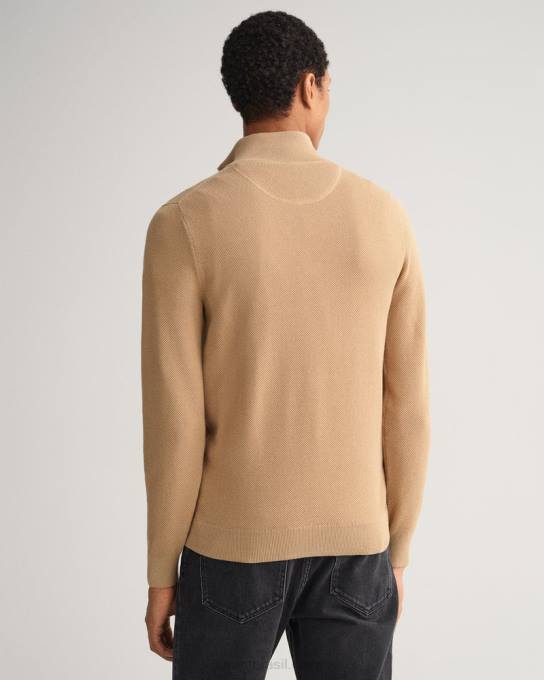 suéter de meio zíper em piquê de algodão N424C358 caqui escuro GANT homens