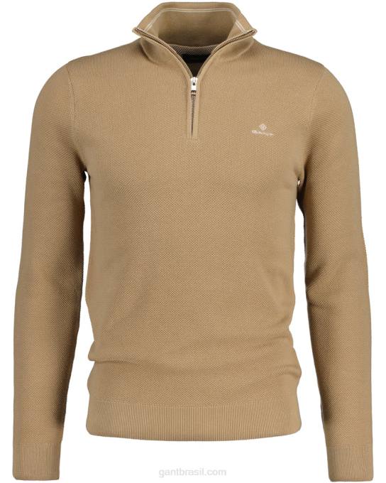 suéter de meio zíper em piquê de algodão N424C358 caqui escuro GANT homens