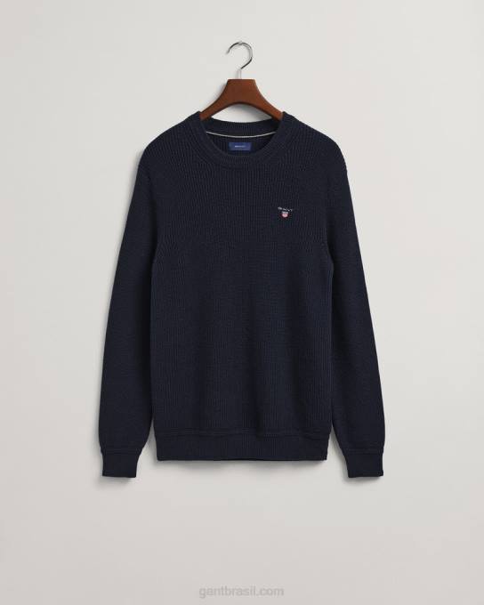 suéter decote careca canelado de algodão N424C347 noite azul GANT homens