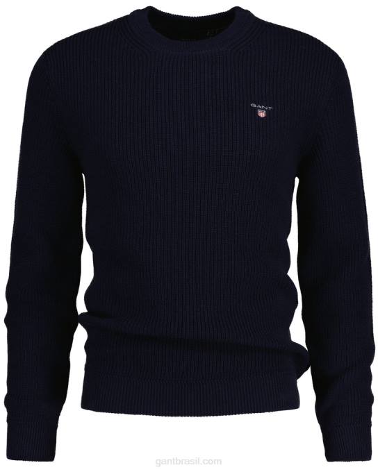 suéter decote careca canelado de algodão N424C347 noite azul GANT homens