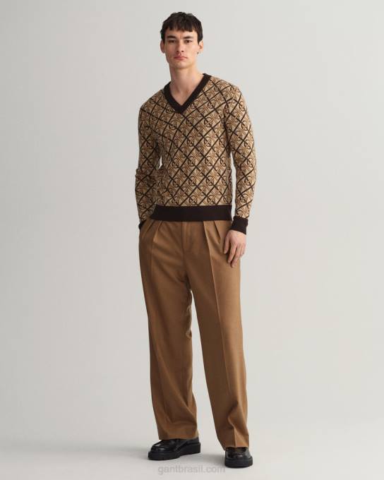 suéter monograma merino com decote em V N424C363 marrom rico GANT homens