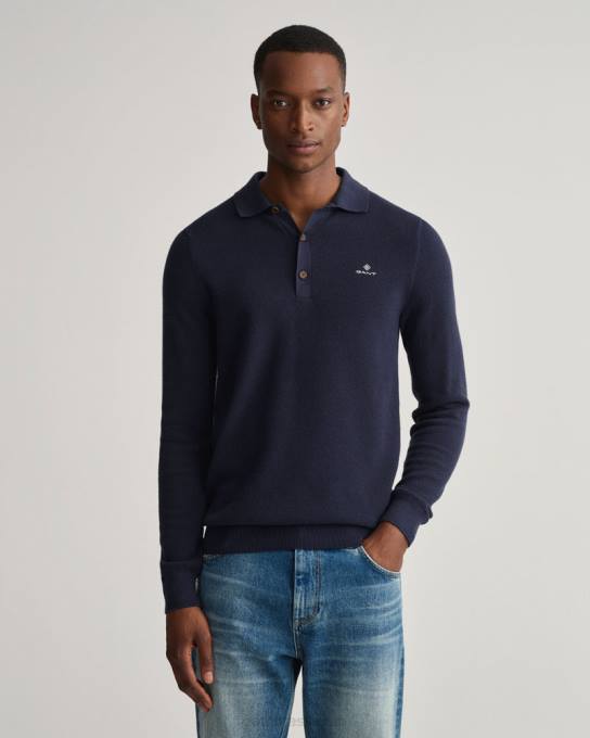 suéter polo piquê de algodão N424C325 noite azul GANT homens
