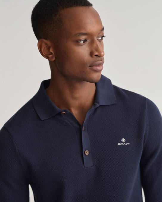 suéter polo piquê de algodão N424C325 noite azul GANT homens