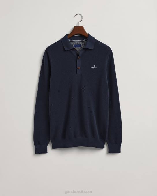 suéter polo piquê de algodão N424C325 noite azul GANT homens