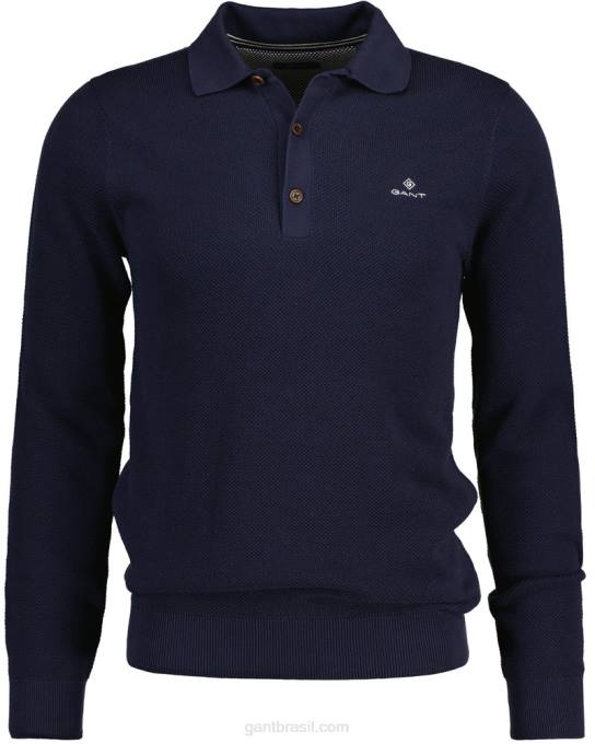 suéter polo piquê de algodão N424C325 noite azul GANT homens