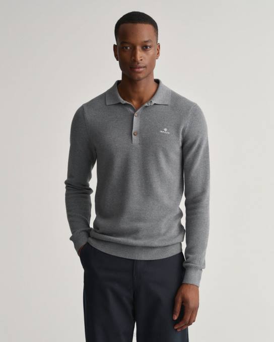 suéter polo piquê de algodão N424C359 melange cinza escuro GANT homens