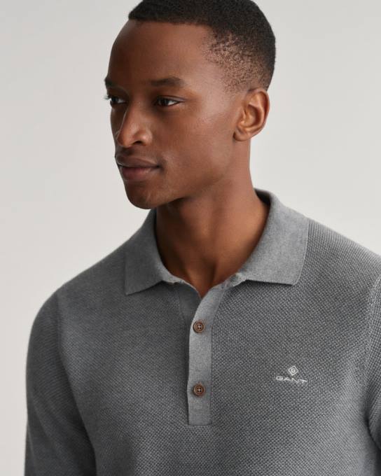 suéter polo piquê de algodão N424C359 melange cinza escuro GANT homens
