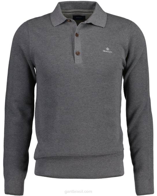 suéter polo piquê de algodão N424C359 melange cinza escuro GANT homens