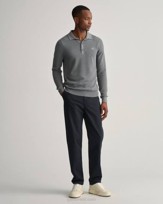 suéter polo piquê de algodão N424C359 melange cinza escuro GANT homens
