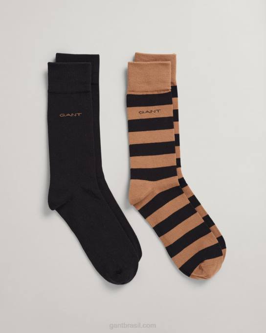 Pacote com 2 listras e meias sólidas N424C532 noz torrada GANT homens