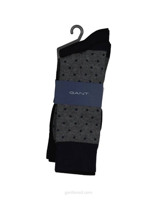 Pacote com 2 meias sólidas e pontilhadas N424C524 melange de carvão GANT homens