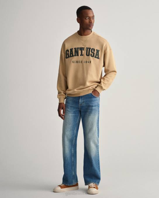 moletom com decote careca gráfico eua N424C224 bege avelã GANT homens