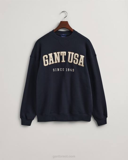 moletom com decote careca gráfico eua N424C227 noite azul GANT homens