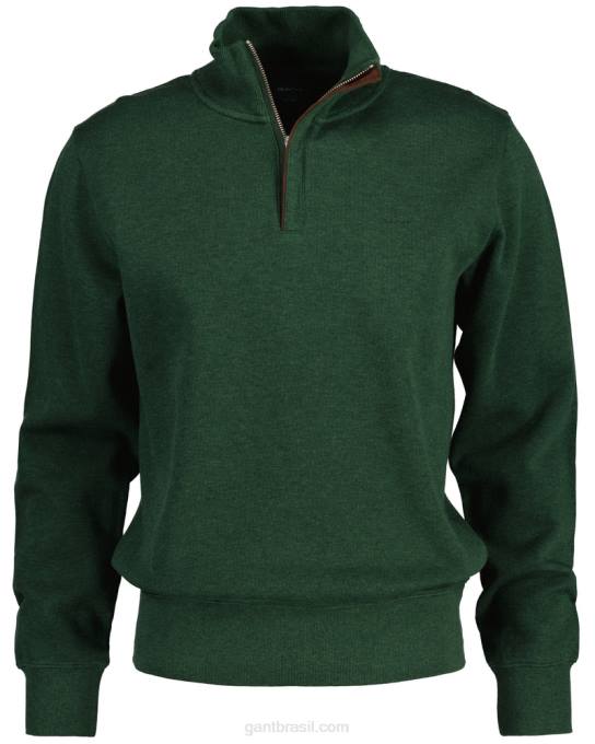 moletom com meio zíper e canelado sacker N424C241 mel verde floresta GANT homens