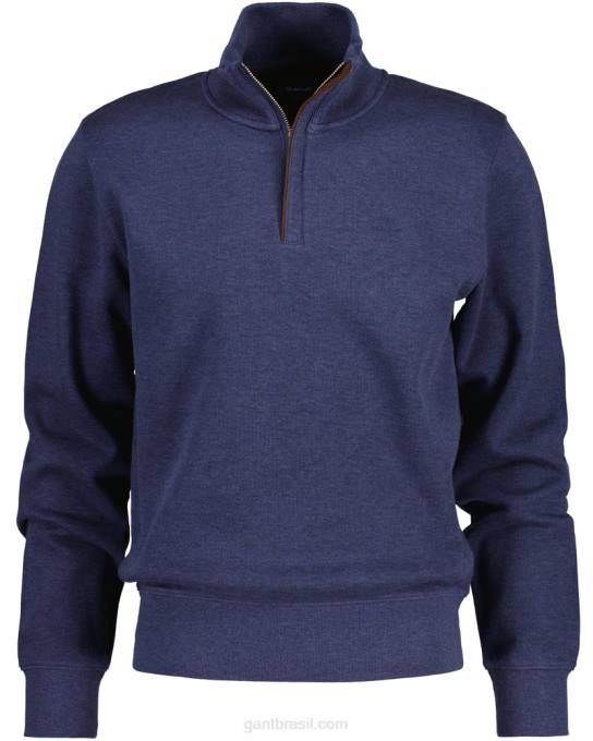 moletom com meio zíper e canelado sacker N424C266 jeans escuro azul melange GANT homens