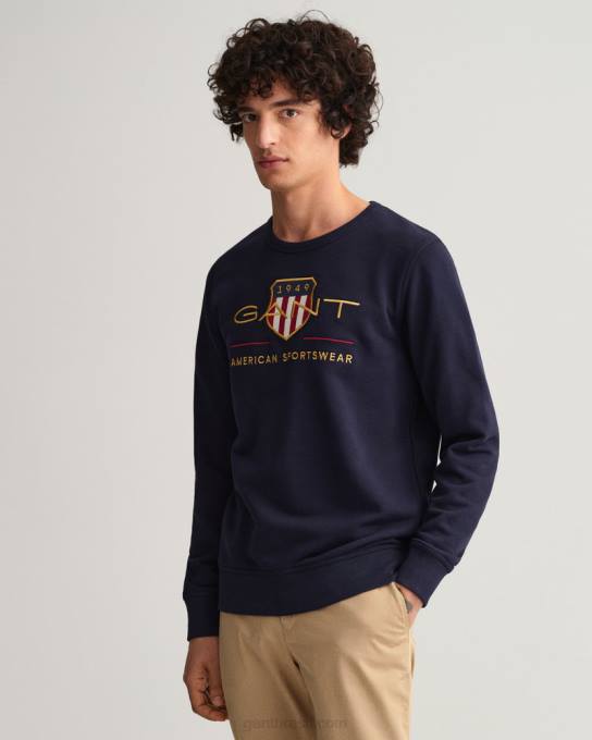 moletom decote careca archive shield N424C253 noite azul GANT homens