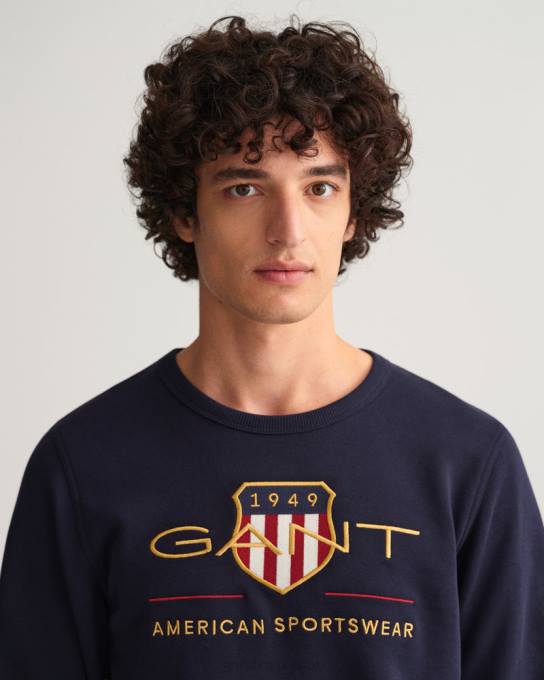 moletom decote careca archive shield N424C253 noite azul GANT homens