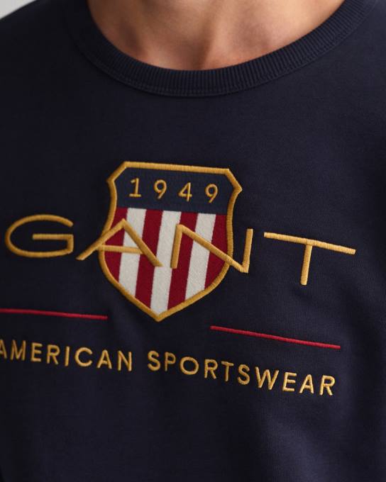 moletom decote careca archive shield N424C253 noite azul GANT homens