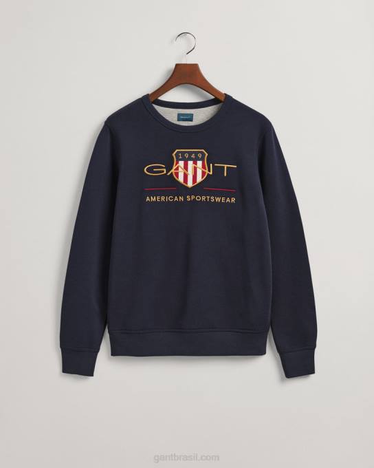 moletom decote careca archive shield N424C253 noite azul GANT homens