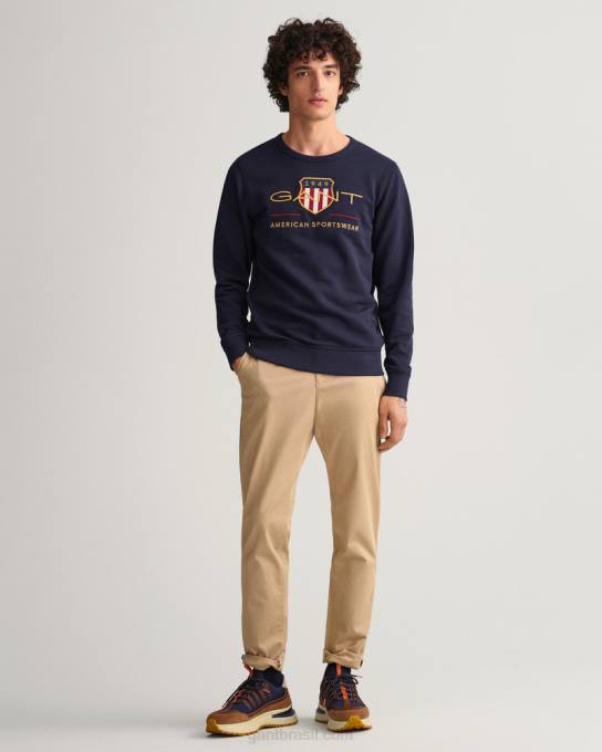 moletom decote careca archive shield N424C253 noite azul GANT homens