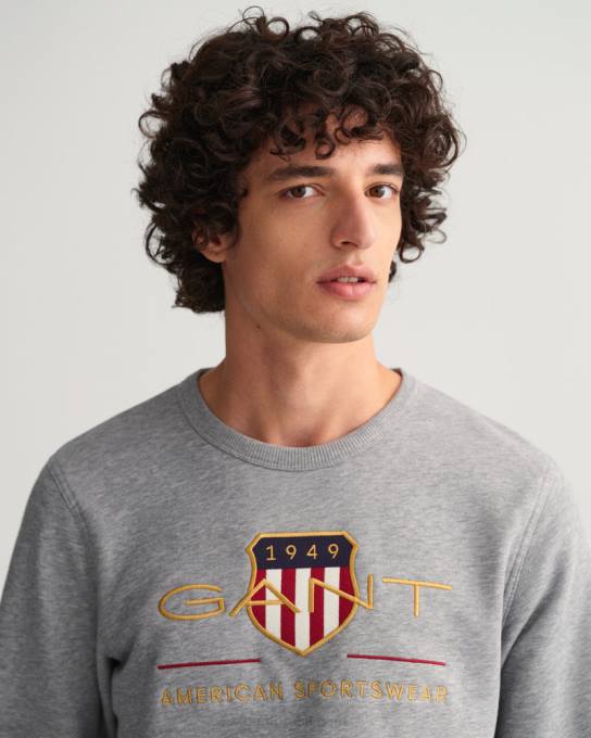 moletom decote careca archive shield N424C254 melange cinza GANT homens