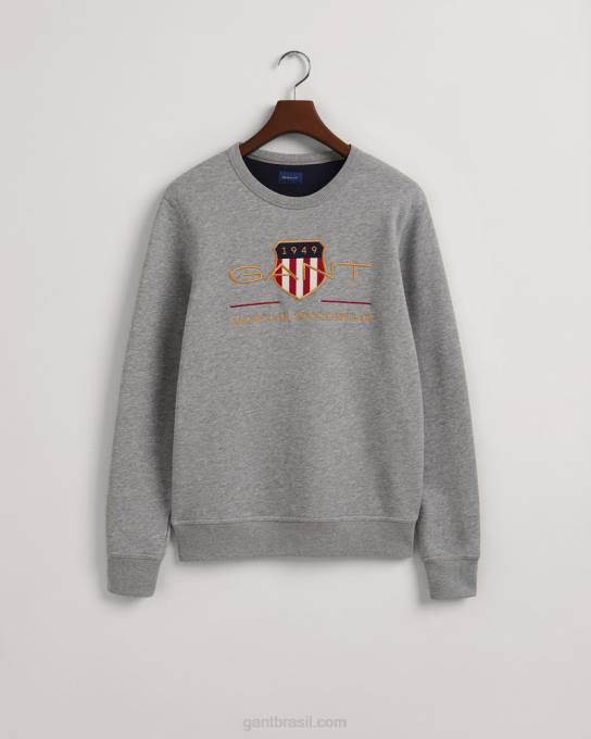 moletom decote careca archive shield N424C254 melange cinza GANT homens