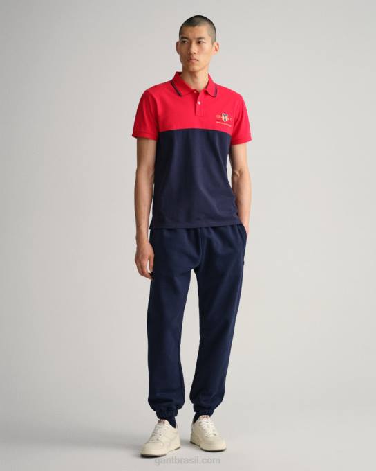 camisa pólo piquê de bloco de escudo de arquivo N424C123 vermelho brilhante GANT homens