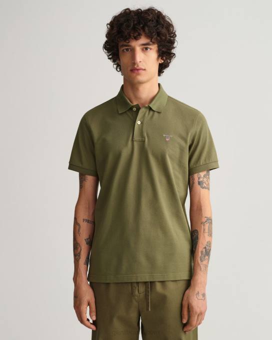 camisa pólo piquê original N424C97 caçador verde GANT homens