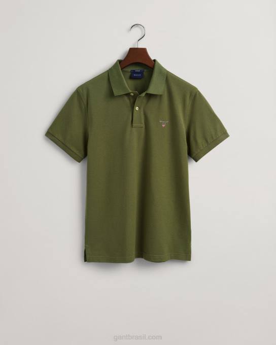 camisa pólo piquê original N424C97 caçador verde GANT homens
