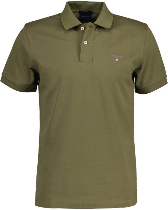 camisa pólo piquê original N424C97 caçador verde GANT homens