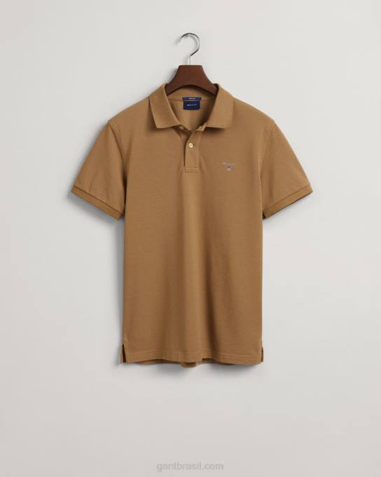 camisa pólo piquê original N424C98 noz torrada GANT homens