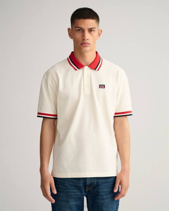 camisa polo piquê bandeira retrô N424C122 creme GANT homens