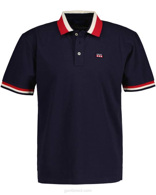 camisa polo piquê bandeira retrô N424C124 noite azul GANT homens