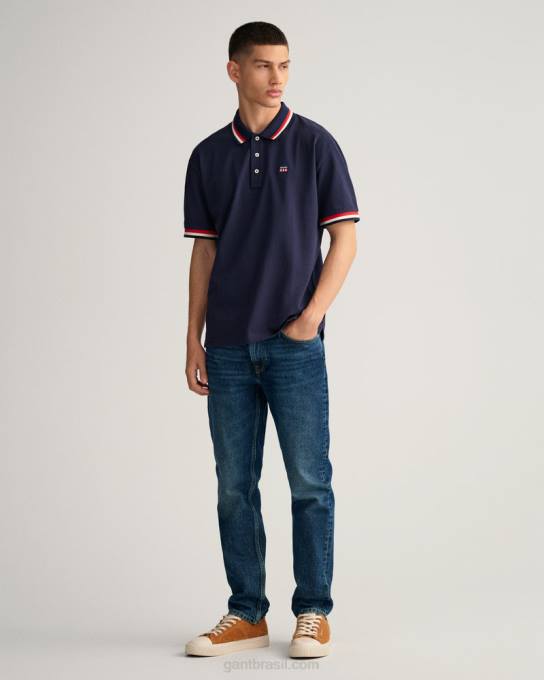 camisa polo piquê bandeira retrô N424C124 noite azul GANT homens