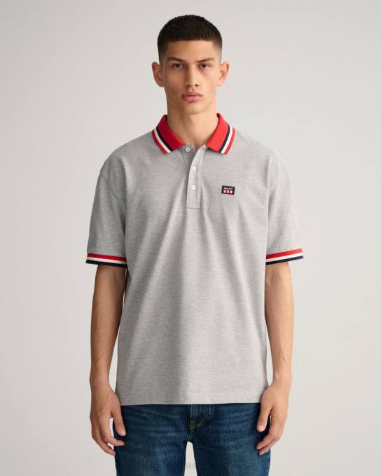 camisa polo piquê bandeira retrô N424C125 melange cinza GANT homens