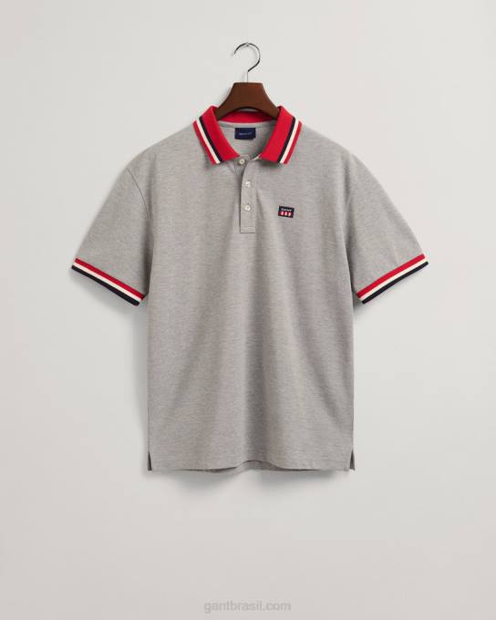 camisa polo piquê bandeira retrô N424C125 melange cinza GANT homens