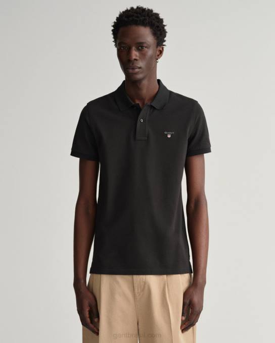 camisa polo piquê slim fit original N424C103 preto GANT homens