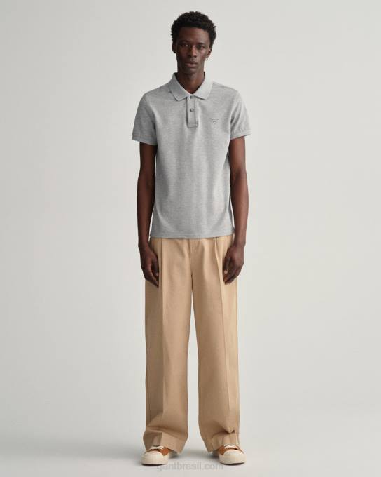 camisa polo piquê slim fit original N424C108 melange cinza GANT homens
