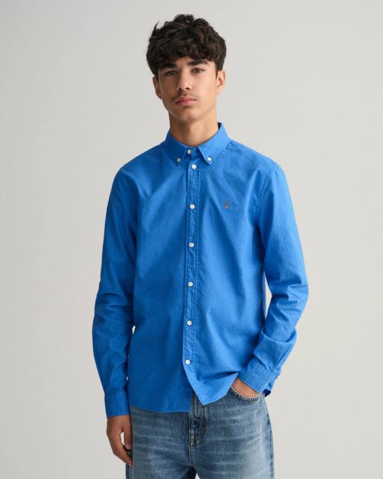 camisa de sarja de algodão para meninos adolescentes N424C832 palácio azul GANT juventude
