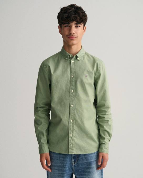 camisa de sarja de algodão para meninos adolescentes N424C833 eucalipto verde GANT juventude
