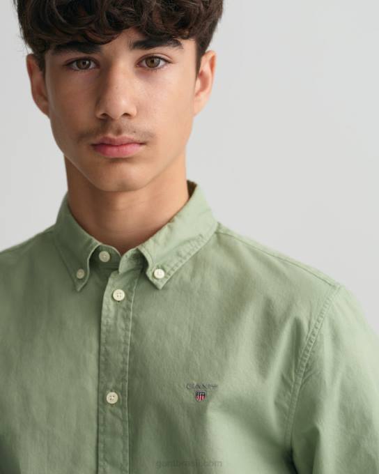 camisa de sarja de algodão para meninos adolescentes N424C833 eucalipto verde GANT juventude