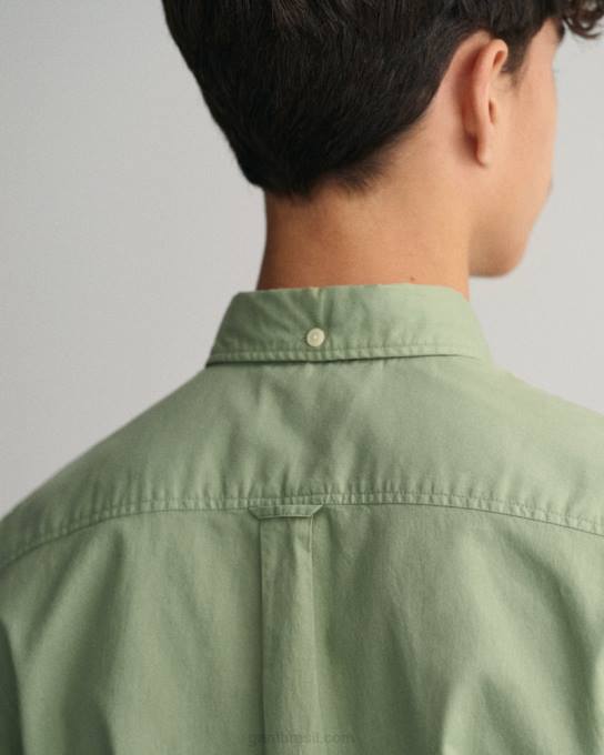 camisa de sarja de algodão para meninos adolescentes N424C833 eucalipto verde GANT juventude