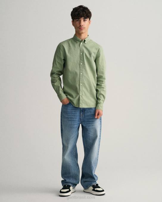 camisa de sarja de algodão para meninos adolescentes N424C833 eucalipto verde GANT juventude