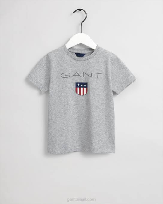 camiseta infantil escudo N424C797 melange cinza claro GANT juventude