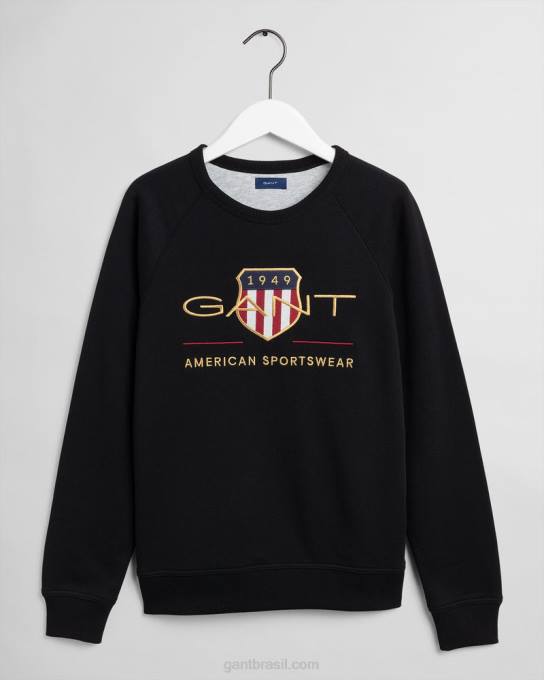 moletom decote careca teens archive shield N424C849 preto GANT juventude