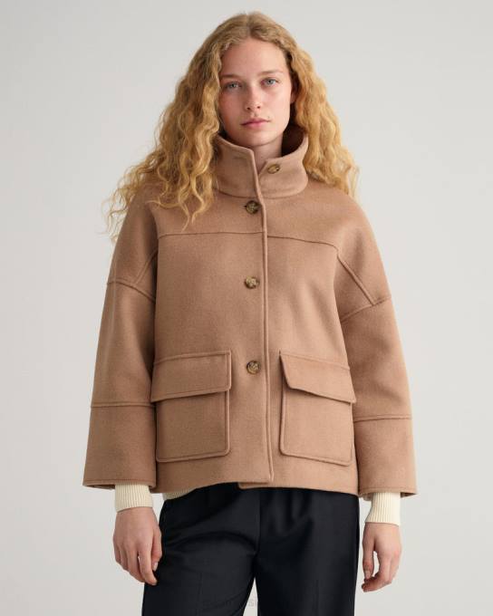 jaqueta cropped de mistura de lã N424C755 cáqui quente GANT mulheres